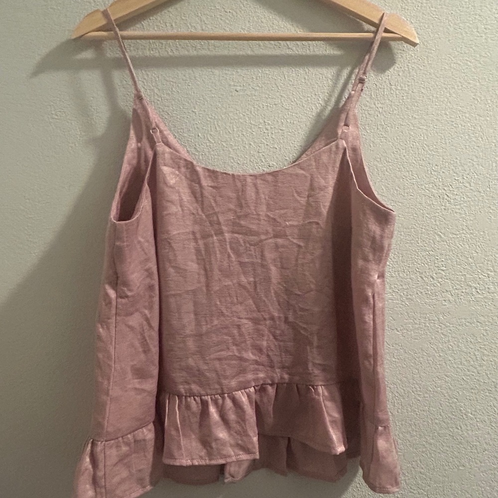 HYFVE Cami Top Button Front Ruffle Hem Sleeveless Blouse Pink Size M‎ - Picture 2 of 3